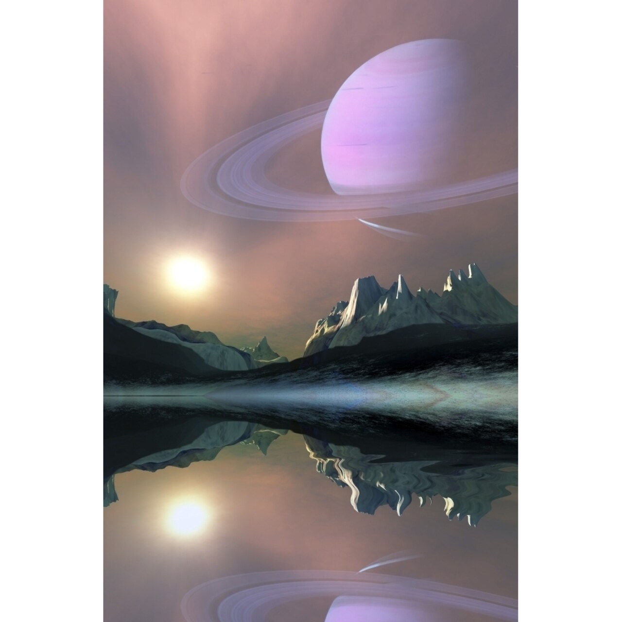 The Planet Saturn Lights Up The Sky Of One Of Its Moons Called Titan Poster Print